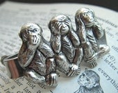 Men's Tie Clip Silver Monkeys Tie Bar Vintage Inspired Gothic Victorian Speak See Hear No Evil Men's Popular Steampunk Style Gifts