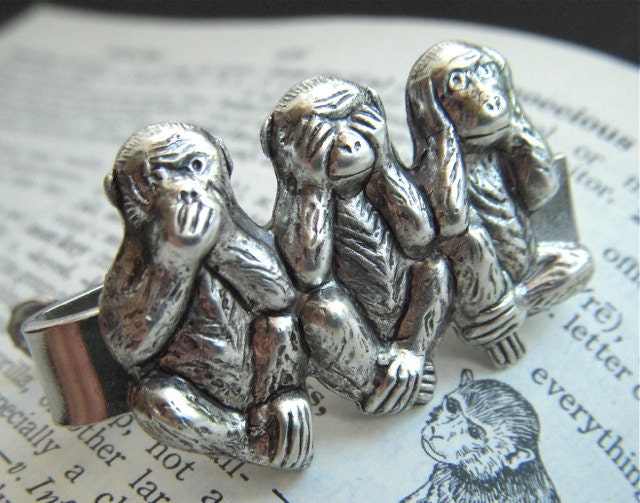 Men's Tie Clip Silver Monkeys Tie Bar Vintage Inspired Gothic Victorian Speak See Hear No Evil Men's Popular Steampunk Style Gifts