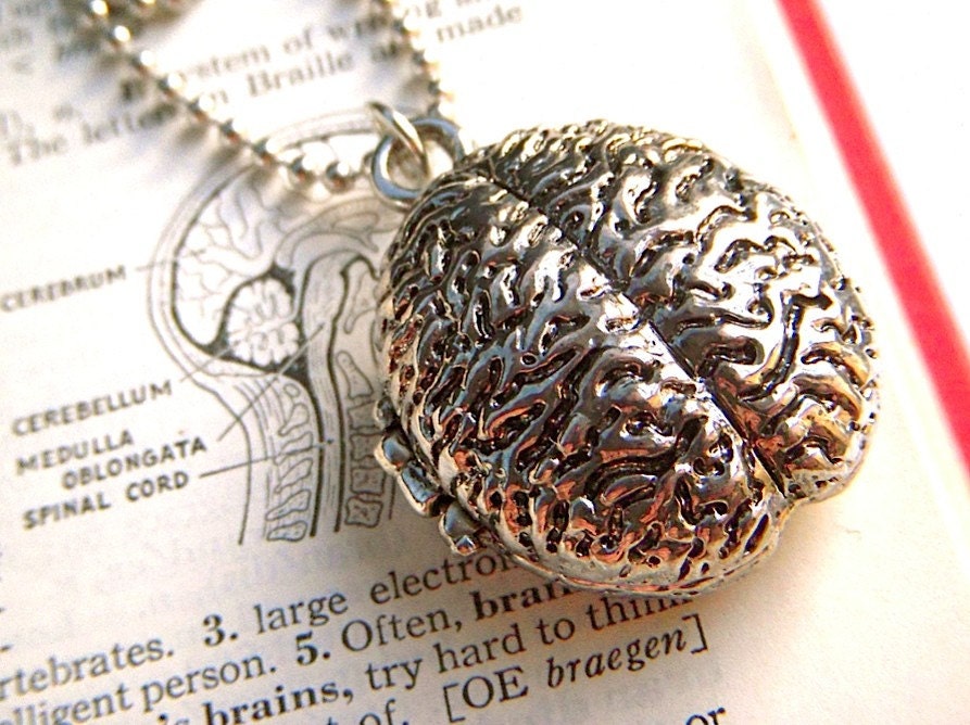 Zombie Brain Locket Necklace Jewelry Silver Plated Metal Weird Horror Gothic Victorian Anatomical Fashion Accessories From Cosmic Firefly