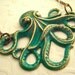 Green Octopus Necklace Jewelry Vintage Inspired Rustic Primitive Brass Nautical Victorian Steampunk Style Large Lightweight Gothic Victorian