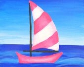 Hot Pink Sailboat - Original Playroom, Children's Room, Kids Wall Art Painting