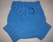 Wool Cloth Diaper Cover - Light Blue Newborn to Small Baby Handknit Wool Soaker  with Knit Drawstring