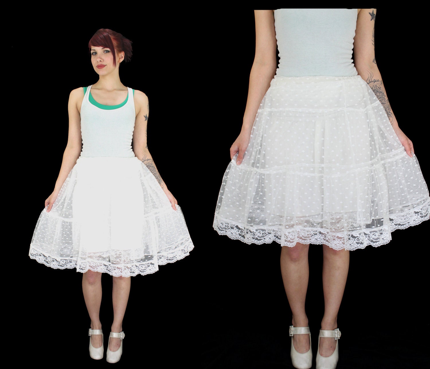 Vintage White Lace Polka Dot Petticoat With Lots Of Ruffles