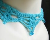 Aqua Crocheted Choker with Glass Beads