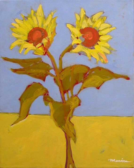 Original Sunflower Painting . "Two Sunflowers" 20x16 in.