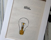 Linocut print / Screenprint - 5" x 7" aha light bulb fabric print - Yellow