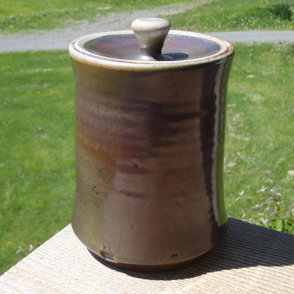 Wood-Fired Medium Sized Lidded Temmoku Container on sale