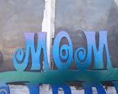 Mom's Garden stake in flowing blue, purple and green, CAN BE A CUSTOM