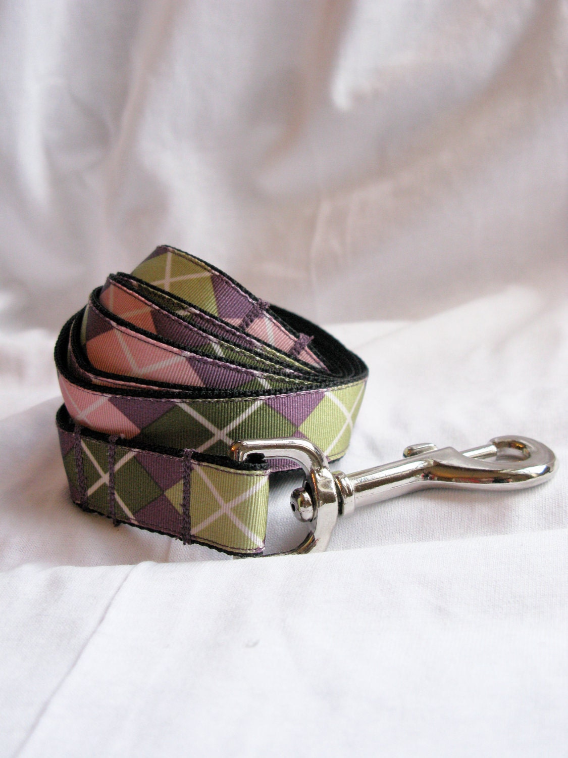 Purple, Pink, Green Argyle Print Dog Leash (Medium)
