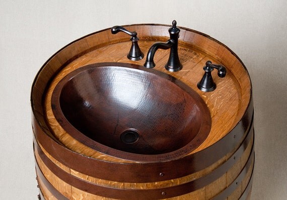 Wine Barrel Vanity with Hammered Copper Sink