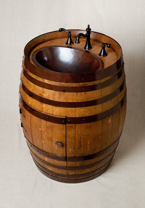 Wine Barrel Vanity with Hammered Copper Sink