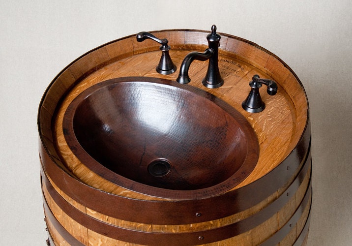 Wine Barrel Vanity with Hammered Copper Sink