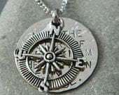I Am the Master of my Fate, I am the Captain of my Soul with Compass Handstamped Necklace