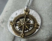 I Am the Master of my Fate, I am the Captain of my Soul with Compass Handstamped Necklace