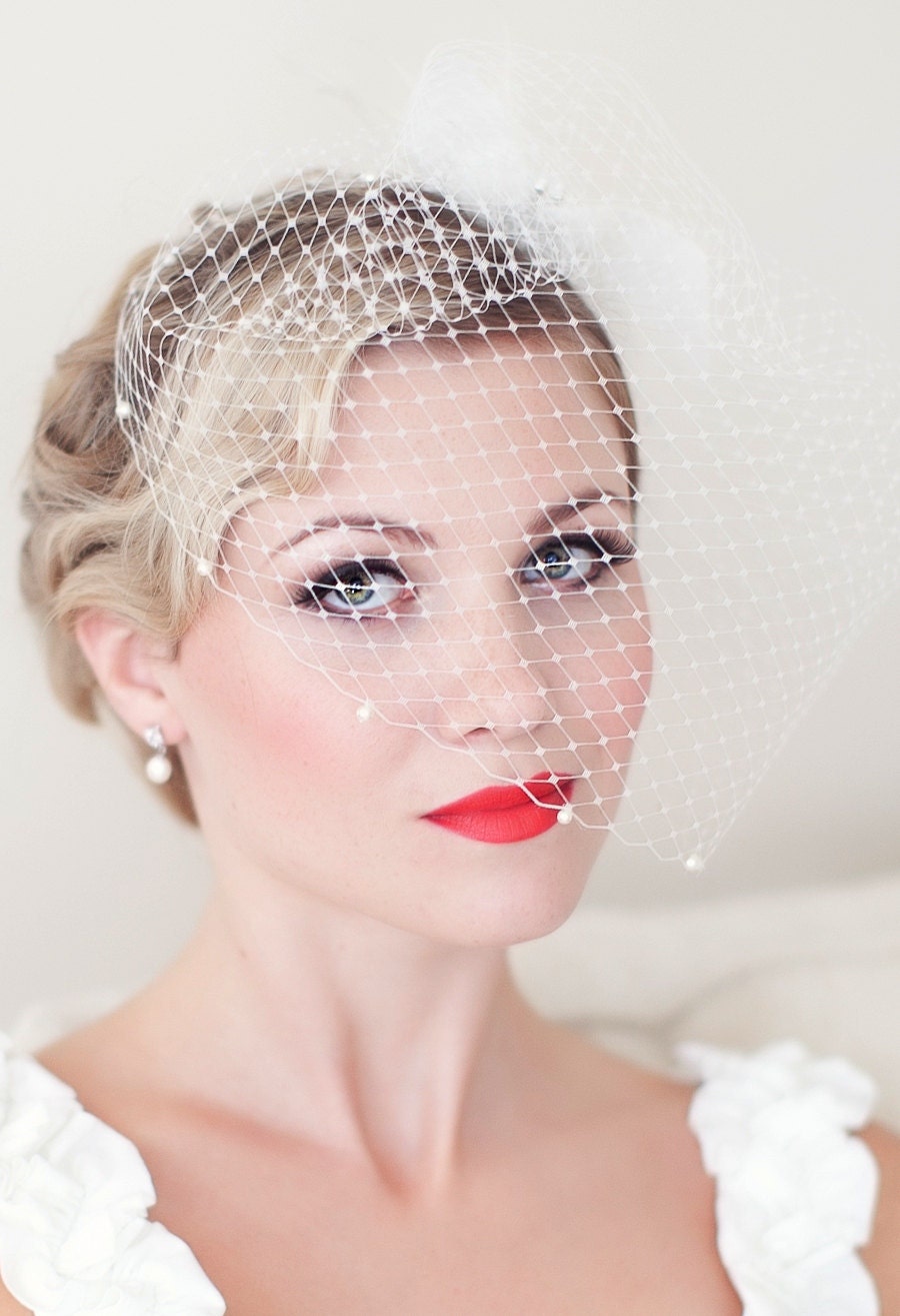 Birdcage Veil Embellished with Swarovski Pearls, Bridal Veil, Wedding veil