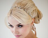 Wedding Headband, Bridal Rhinestone Headband, Ribbon Headband - MELINDA