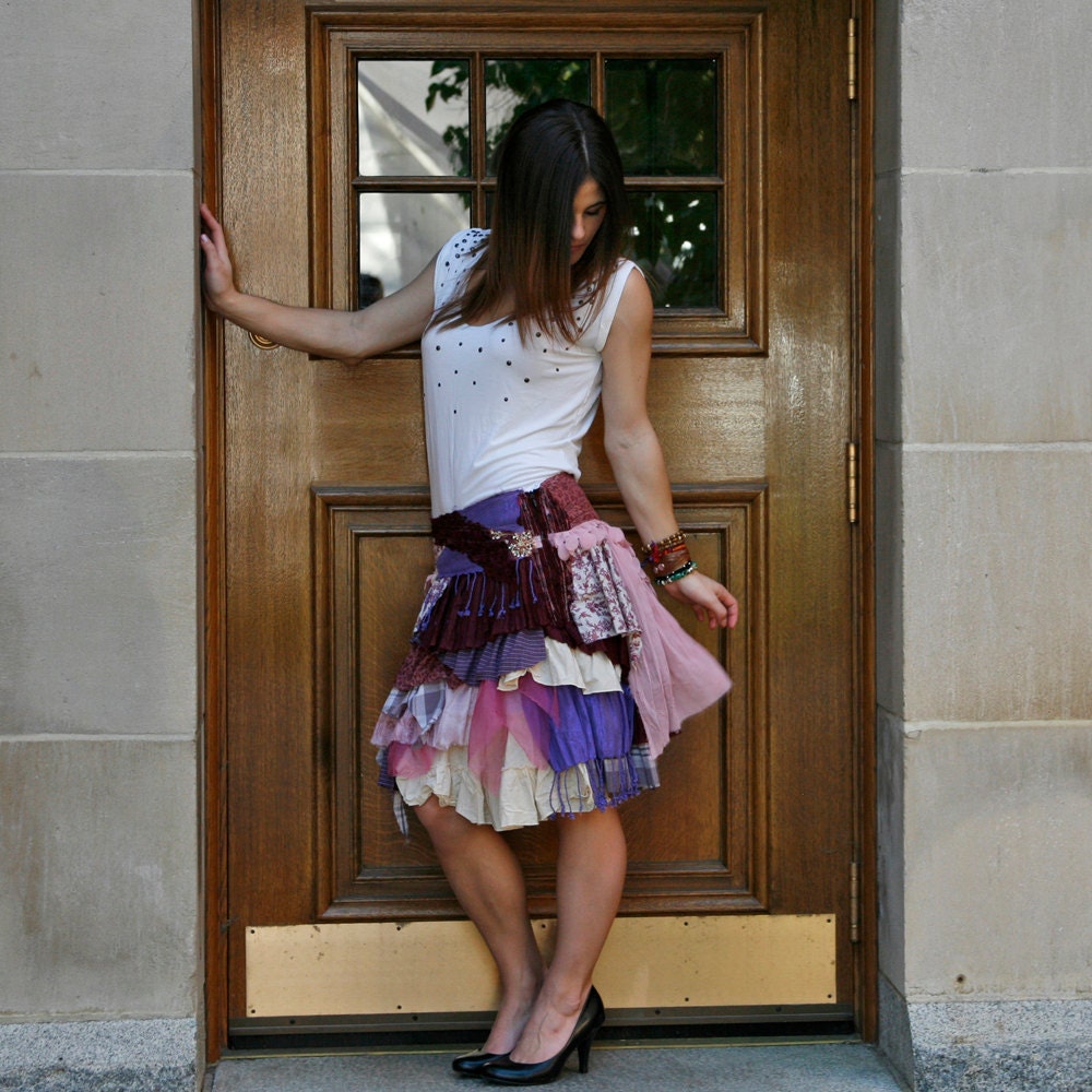 upcycled clothing . tattered ruffled skirt . gypsy queen