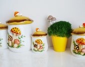 vintage / / SET OF FOUR / / mod mushroom canisters