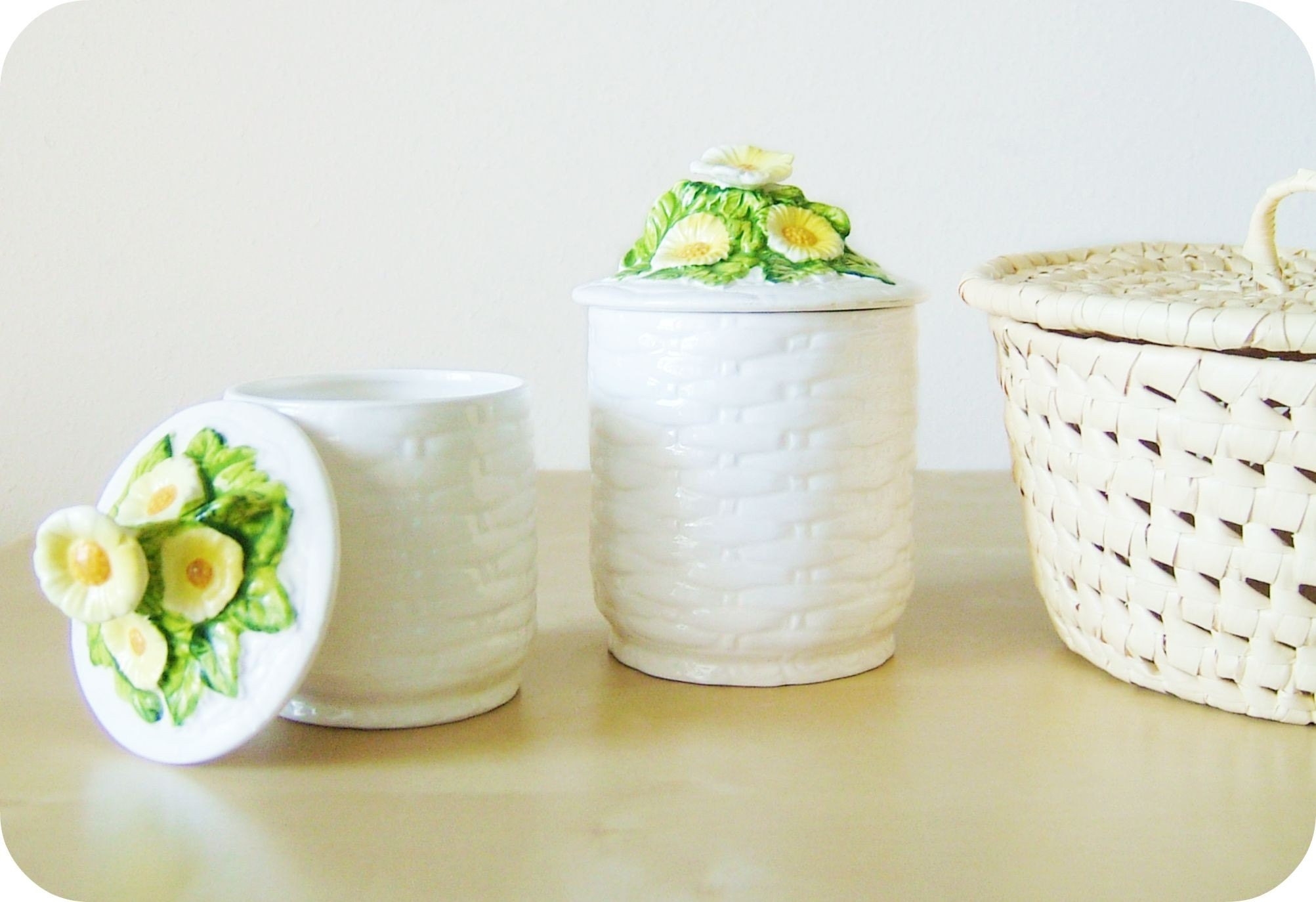 vintage / / FLOWER BASKET / / ceramic canisters