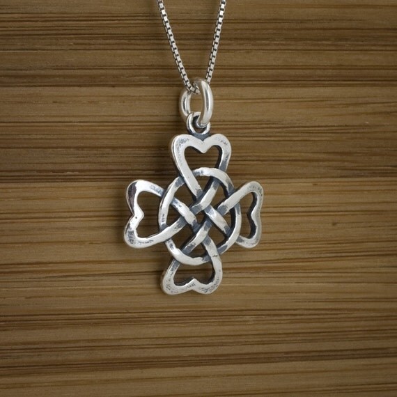 Celtic Hearts in a Shamrock - STERLING SILVER - (Just the charm, chains are sold separately.)