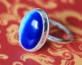 Blue Cat's Eye Sterling Silver Ring 7