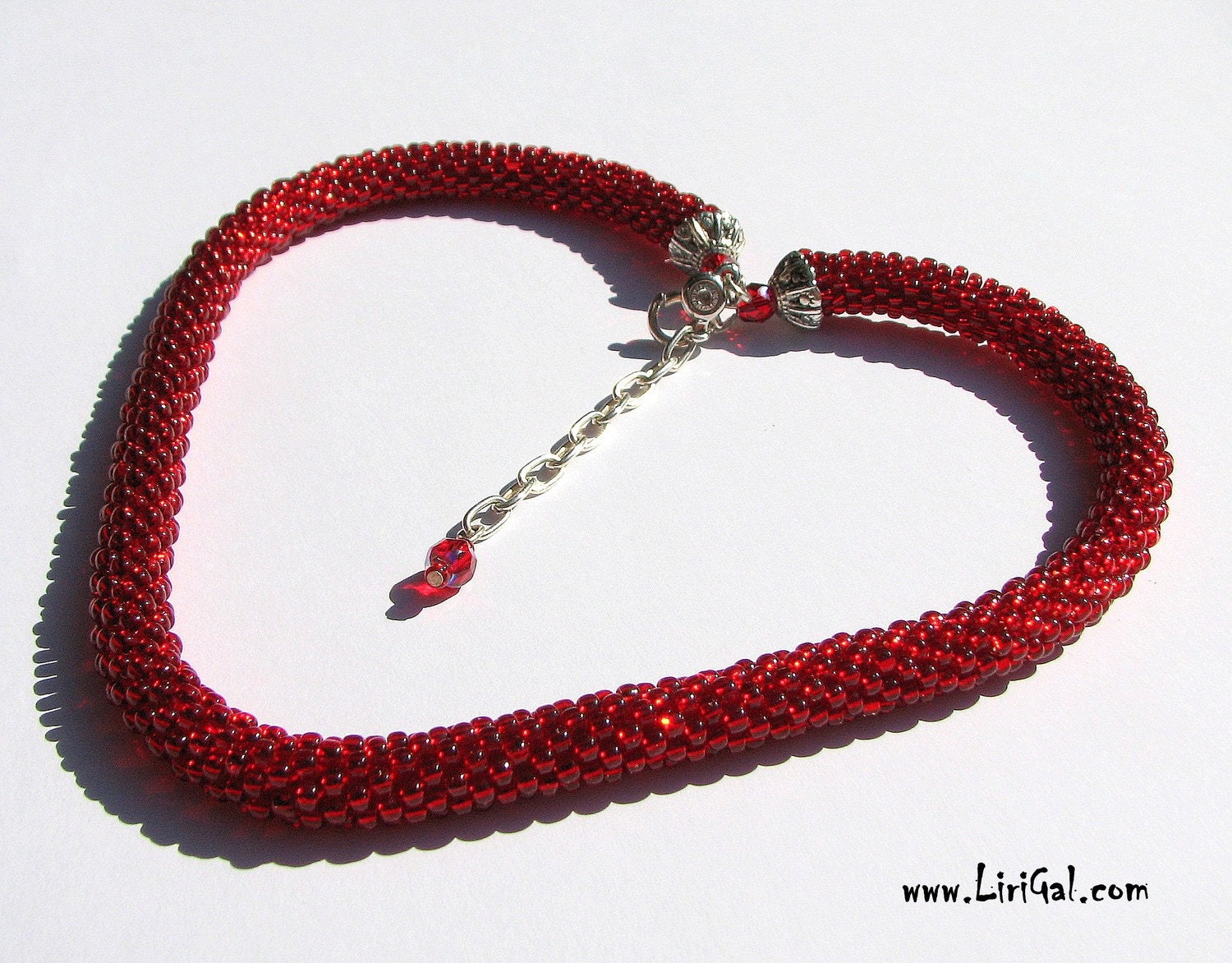 Silver Red Crocheted Necklace