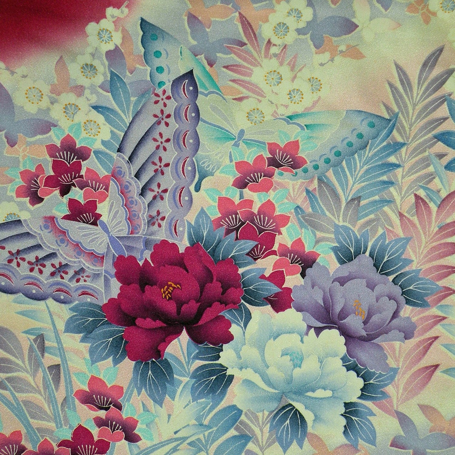 Silk Kimono Fabric Scarf/Shawl/Wrap..Butterflies..Cherry Blossoms..Chrysanthemum..Clutch available