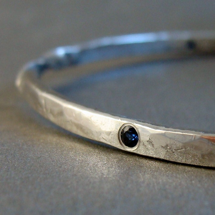 twisted sterling silver bangle bracelet  gypsy set blue sapphire