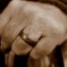 Darkened sterling silver men's ring band with flush set diamond, blackened sterling silver