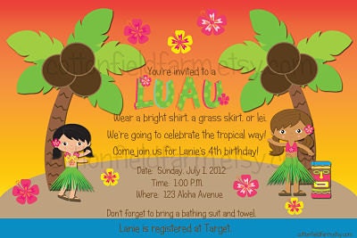 Luau Hula Girls  Party Invitation Personalized Digital Sheet C-318