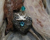 Hunger Games Necklace -A Love Locket with Teal Crystals
