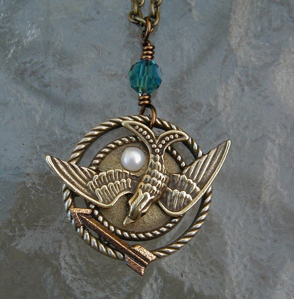 SALE The Hunger Games Inspired Token Necklace with Peeta's Pearl and Round Crystal