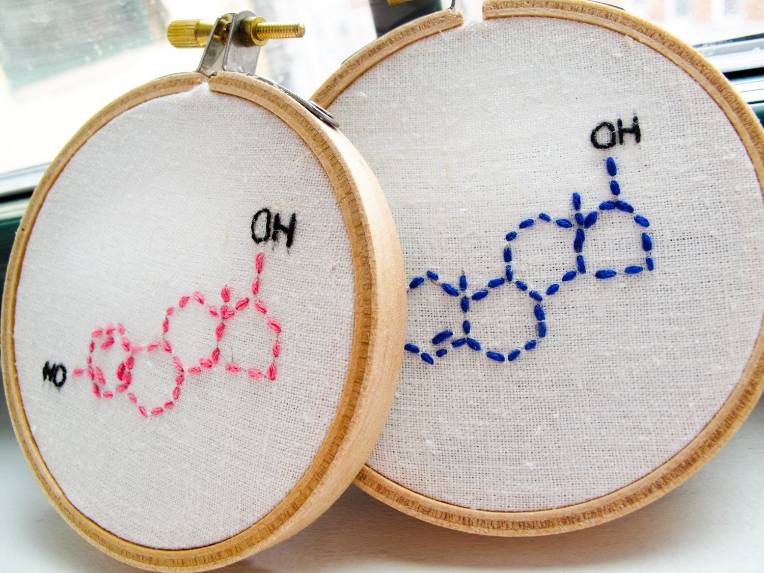 Diptych Molecule Embroidery Wall Art - Testosterone and Estrogen