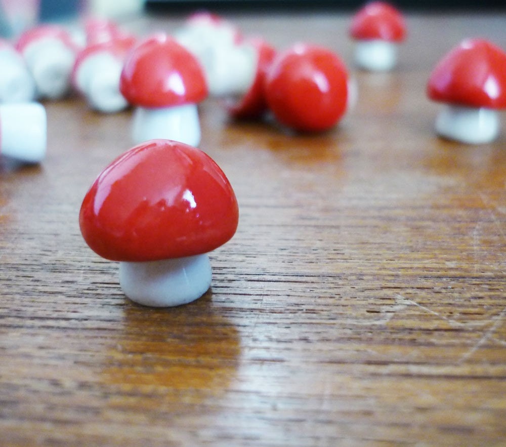 Three Mini Red-Topped Mushrooms - jadeflower