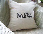 embroidered house number pillow cover - personalized - customizable - black - linen - gift idea