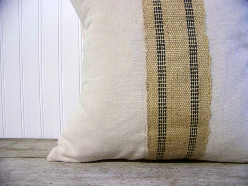 black stripe jute pillow cover - canvas - natural fiber