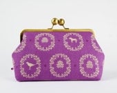 Home pouch - Etsuko ornaments in purple - metal frame clutch bag