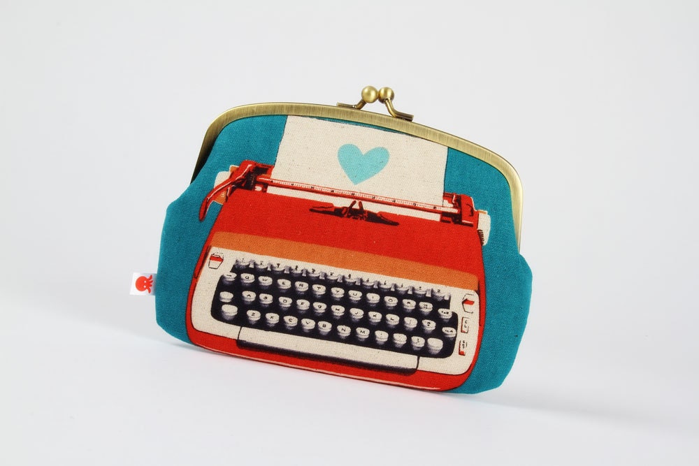 Maxi siamese - Typewriters in red - double metal frame purse