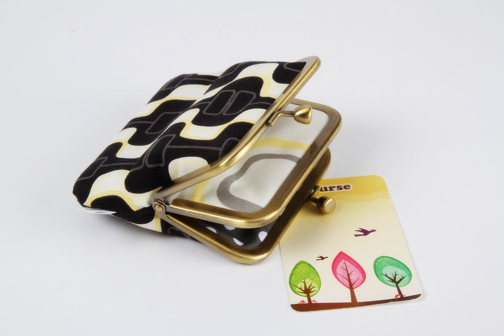 Siamese - Retro waves in black and white - double metal frame purse
