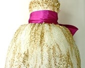 Fancy Gold Constellation Flower Girl Dress- Fuchsia  Sash Example