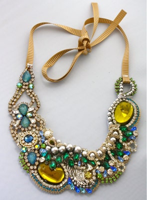 One of a Kind Art Deco Peacock Necklace- ready to ship