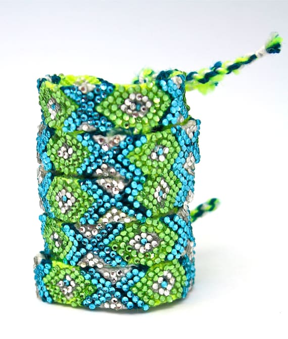 The Original Swarovski Crystal Friendship Bracelet- Cali Lily Design (Green, Silver & Blue)