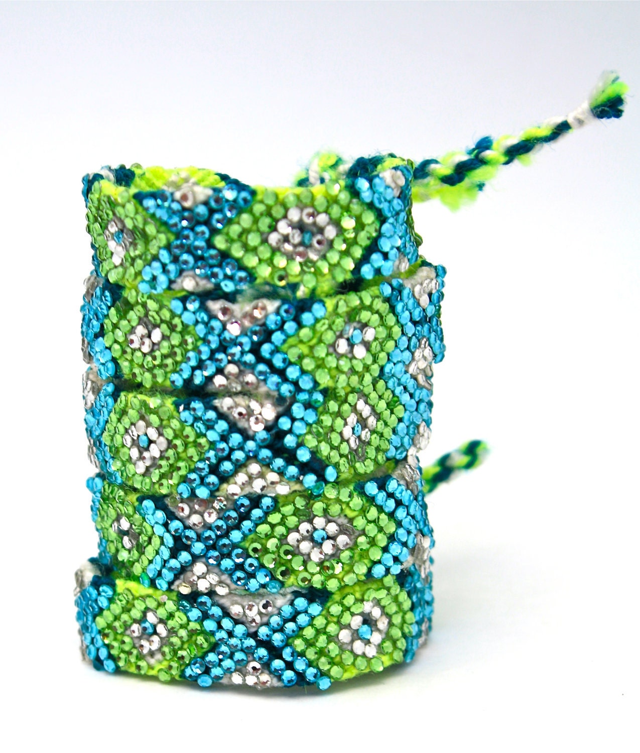 The Original Swarovski Crystal Friendship Bracelet- Cali Lily Design (Green, Silver & Blue)