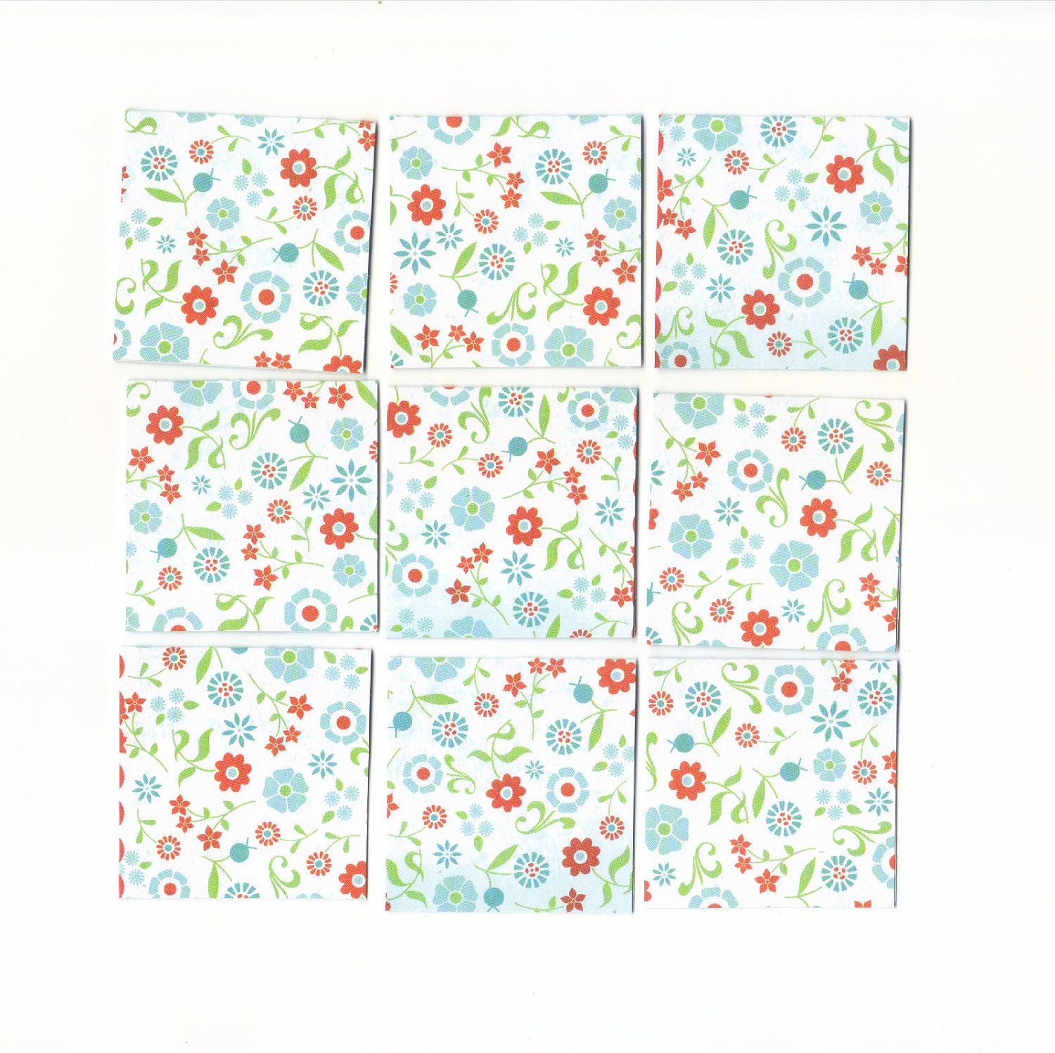 SALE - Tiny Red and Blue Flowers Mini Note Cards, Gift Cards, Mini Notes (Set of 6)