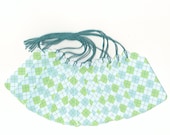 CLEARANCE SALE 50 Off - PreStrung Blue and Green Argile Large Scallop Die Cut Gift Hang Tags (8) C5 Favor Tags