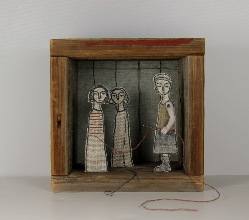 hand embroidery diorama- self-portrait no. 1-embroiderer textile art fiber art