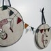 daring young girl on the flying trapeze- embroidery in red and charcoal