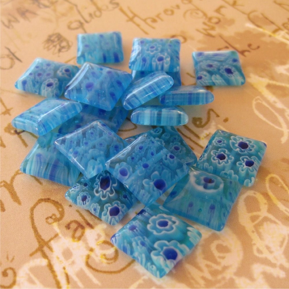 Blue Square Millefiori beads