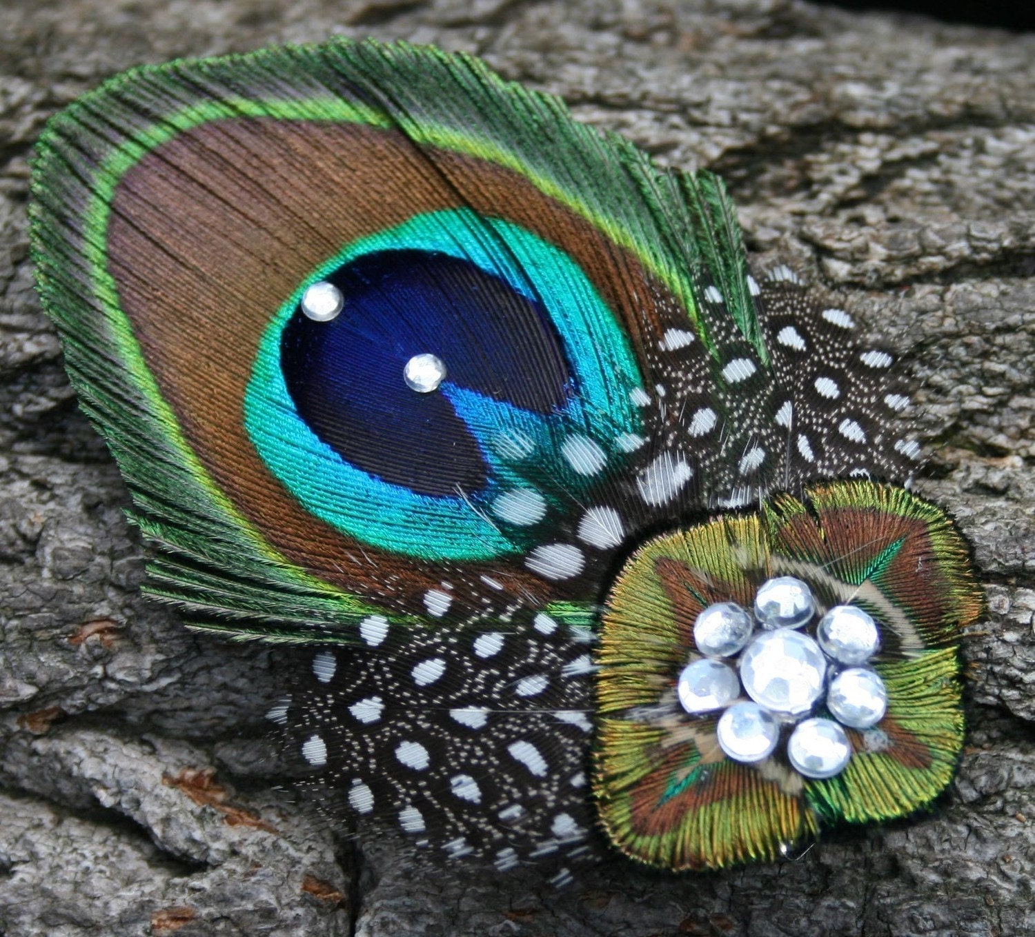 Nala Peacock Feather and Rhinestone Hair Clip