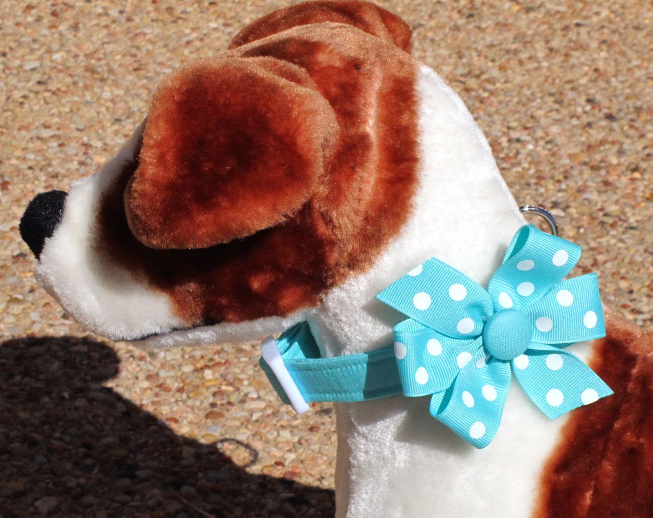 Absolutely Aqua Dog Collar with Polka Dot Bow, Choose Your Size